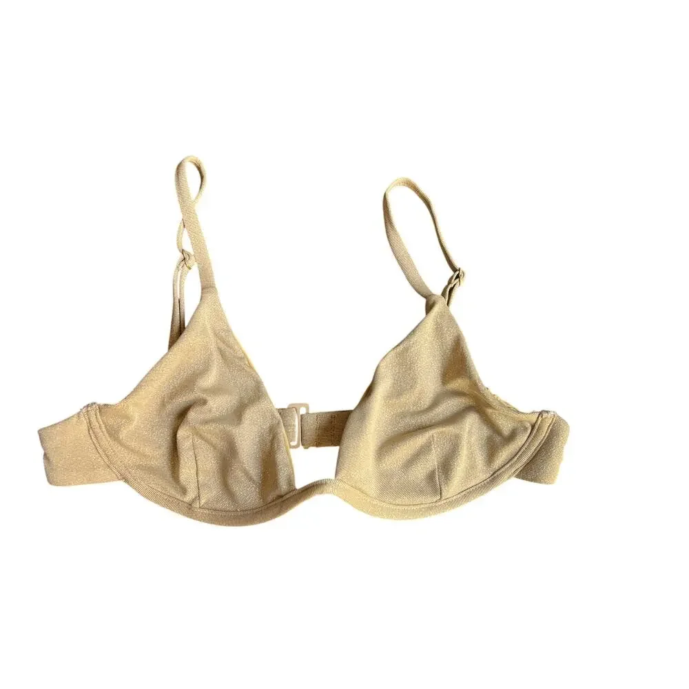 AQUA SWIM BLOOMINGDALES WOMENS MEDIUM WIRE TRIANGLE BIKINI SET SHIMMER GOLD NEW